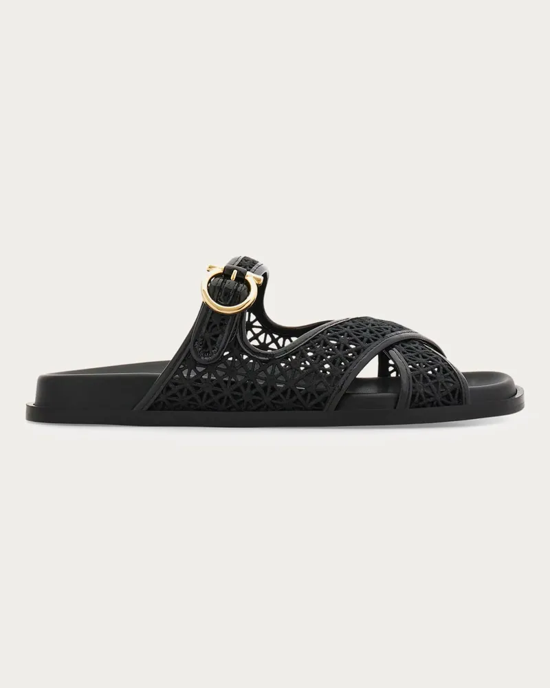 Ferragamo Donna Slide con fasce incrociate Nero Nero