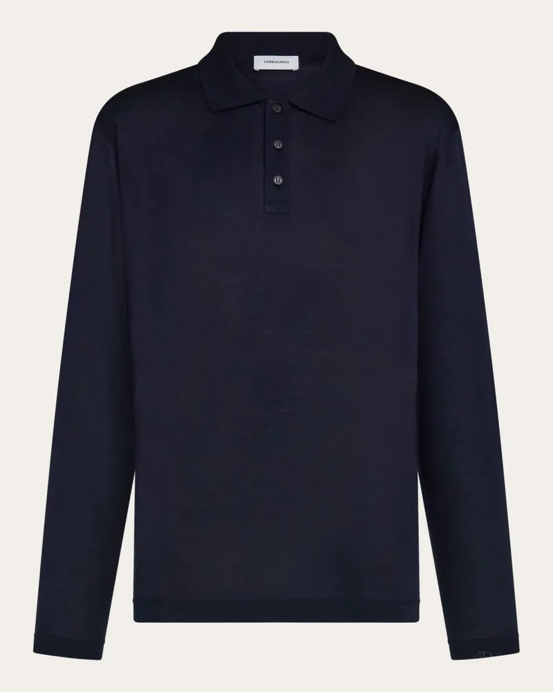Ferragamo Uomo Polo manica lunga in seta Blu Blu