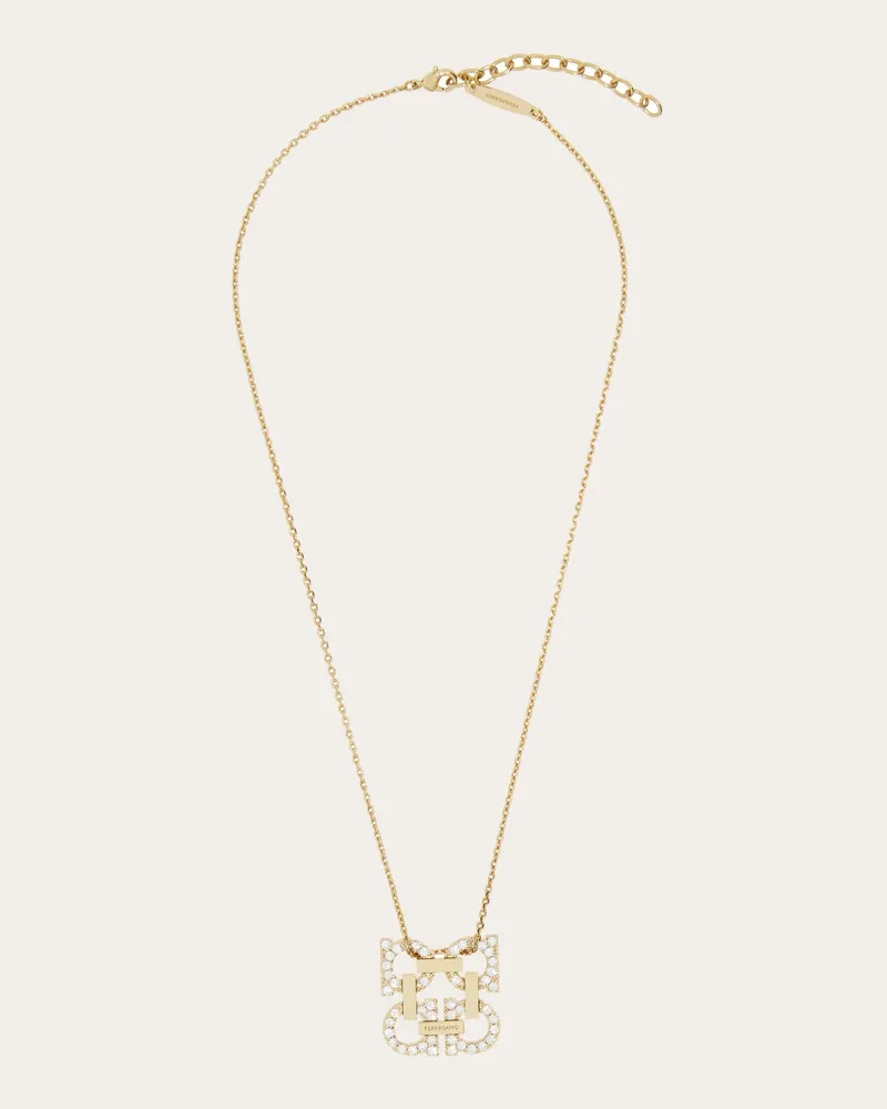 Ferragamo Donna Collana pendente Four Gancini con cristalli Oro Oro