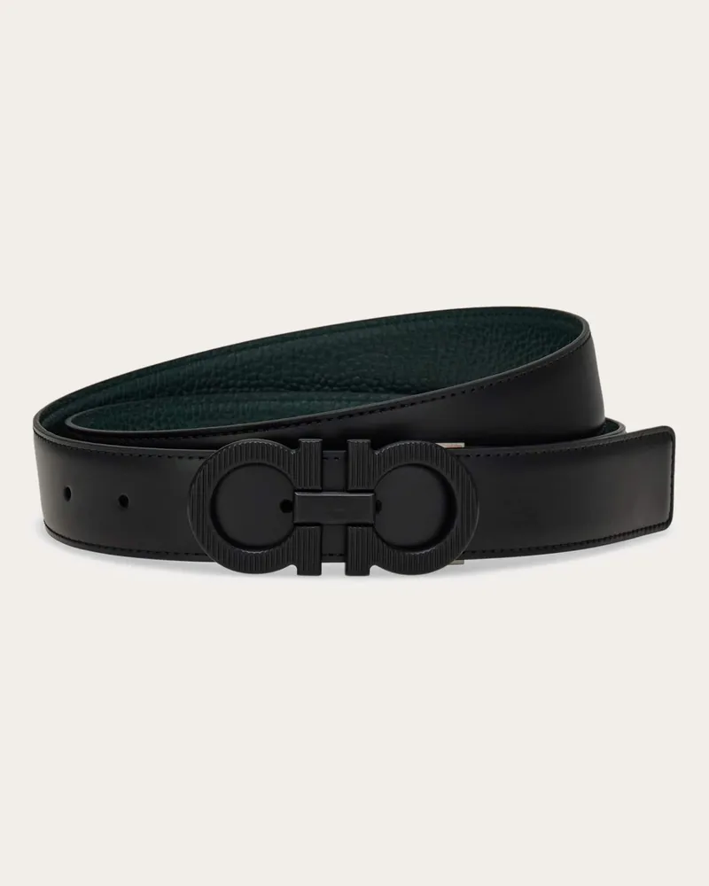 Ferragamo Uomo Cintura reversibile e regolabile con Gancini zigrinato Nero Nero
