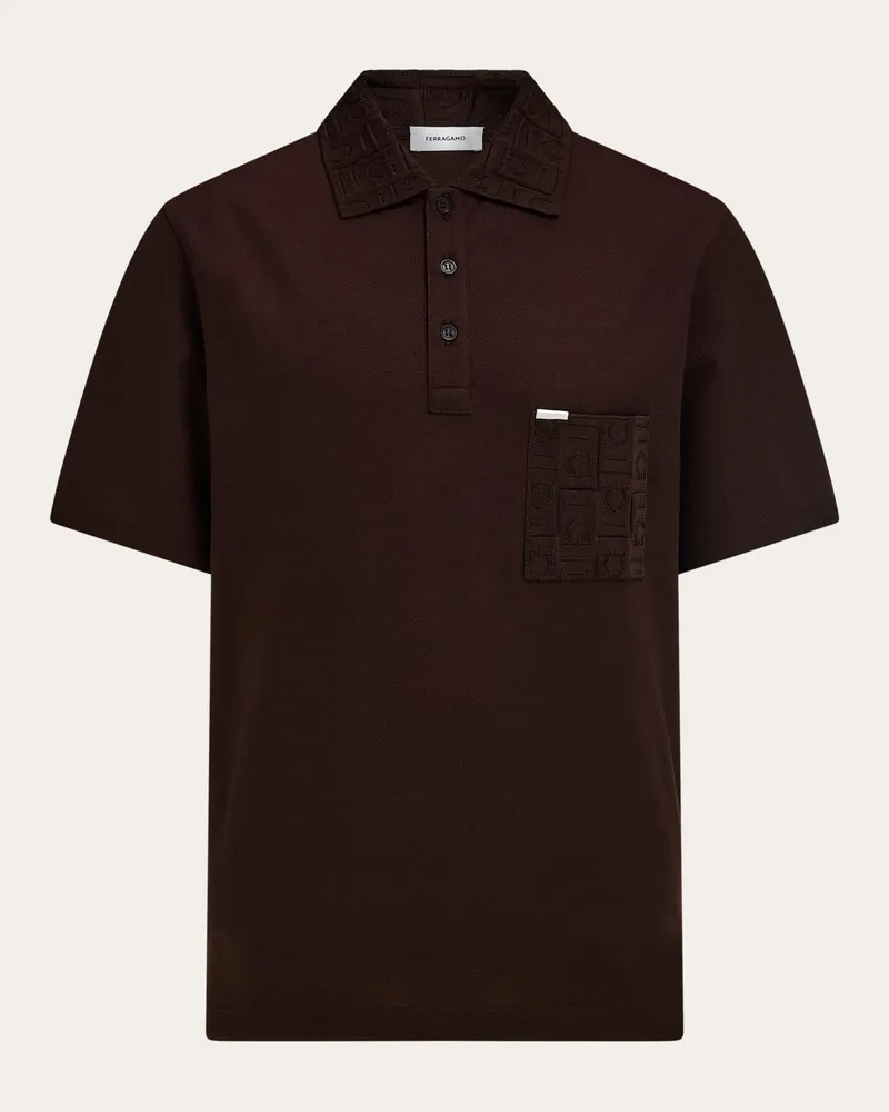 Ferragamo Uomo Polo manica corta con taschino Marrone Marrone