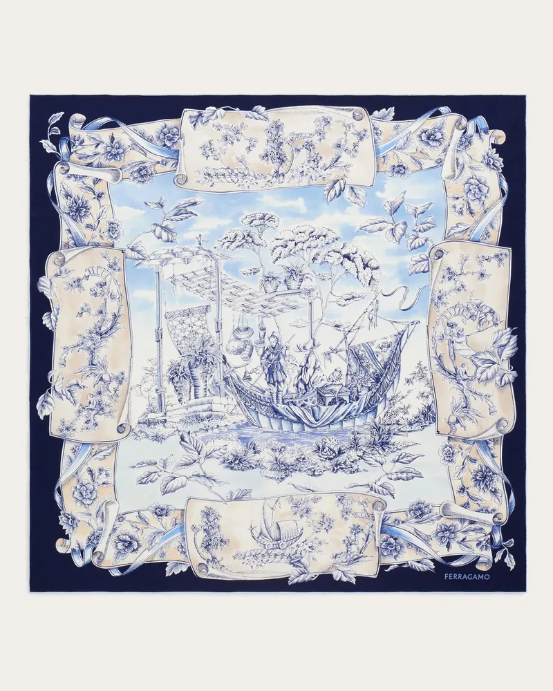 Ferragamo Donna Foulard in seta stampa Etnica Blu Blu