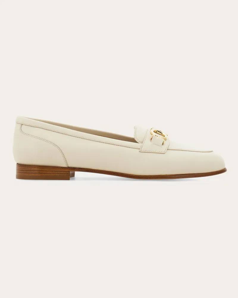 Ferragamo Donna Mocassino ornamento Gancini Bianco Bianco