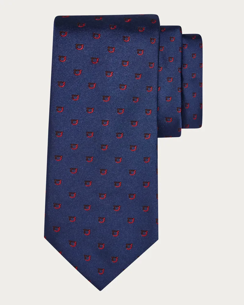 Ferragamo Uomo Cravatta jacquard Gancini bicolor Blu Blu
