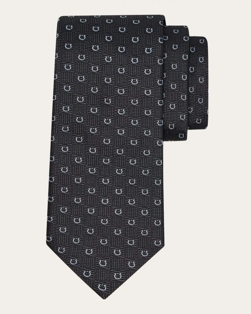 Ferragamo Uomo Cravatta in seta jaquard Gancini Grigio Grigio