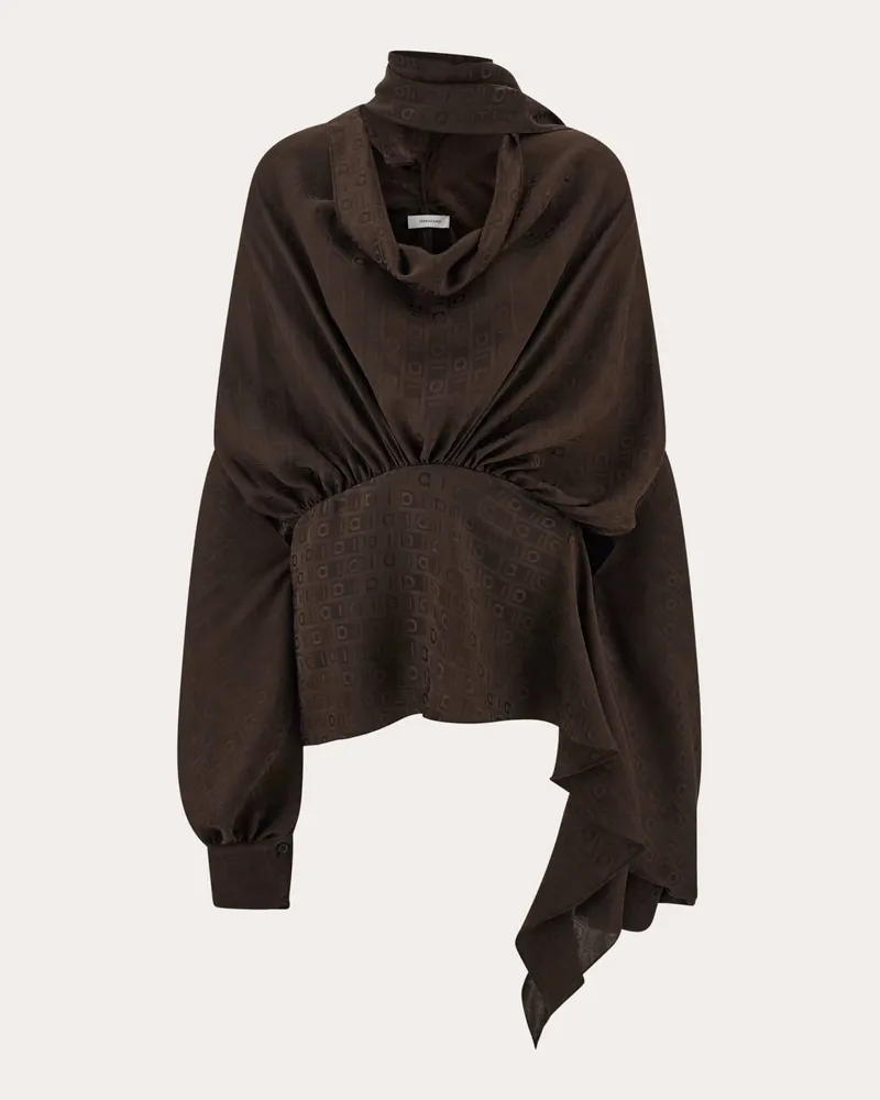 Ferragamo Donna Blusa in seta Ferragamo Monogram Marrone Marrone