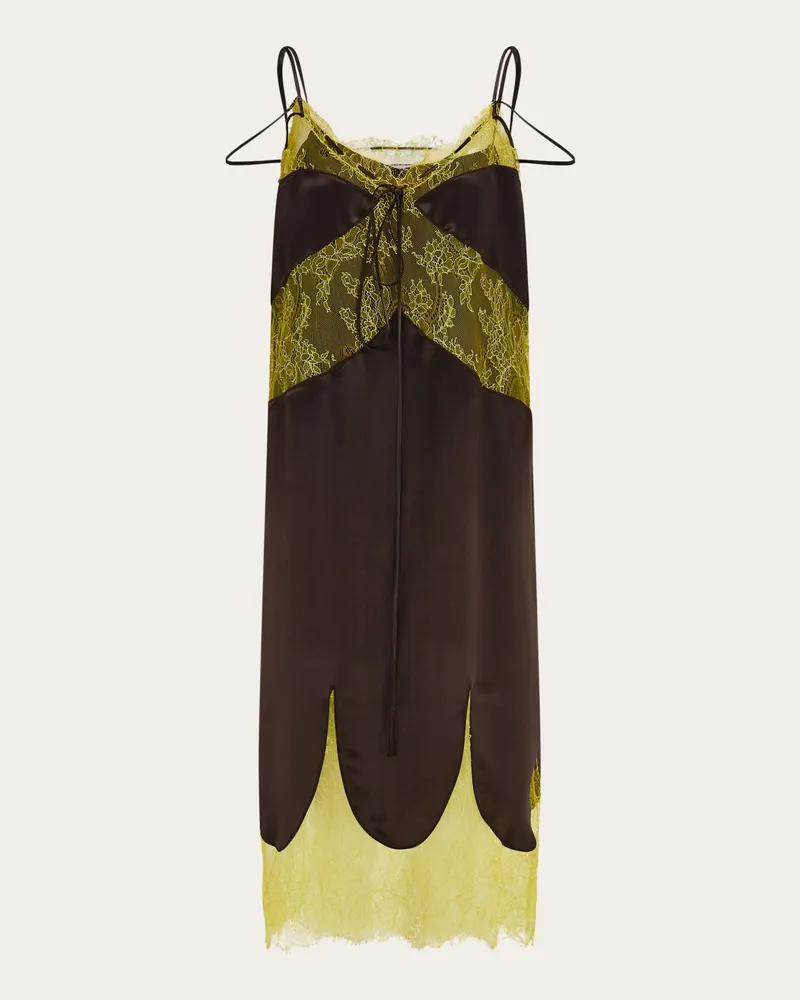 Ferragamo Donna Slip dress in raso e pizzo Marrone Marrone
