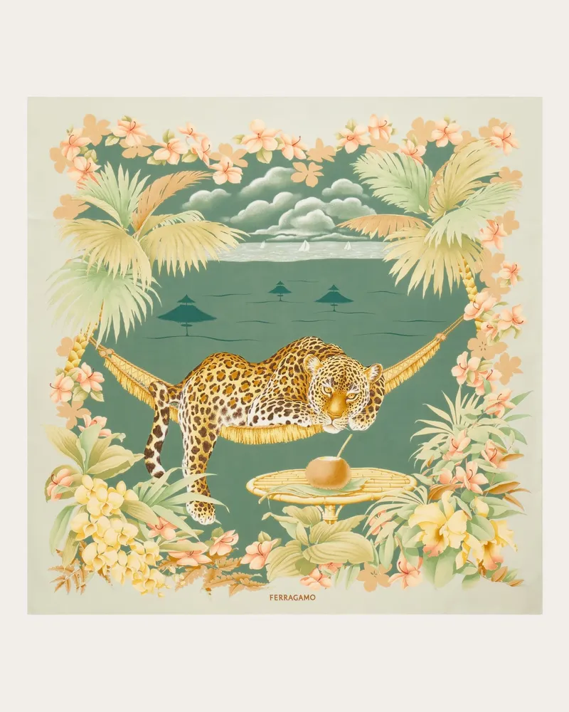 Ferragamo Donna Foulard in seta stampa Jungle Verde Verde