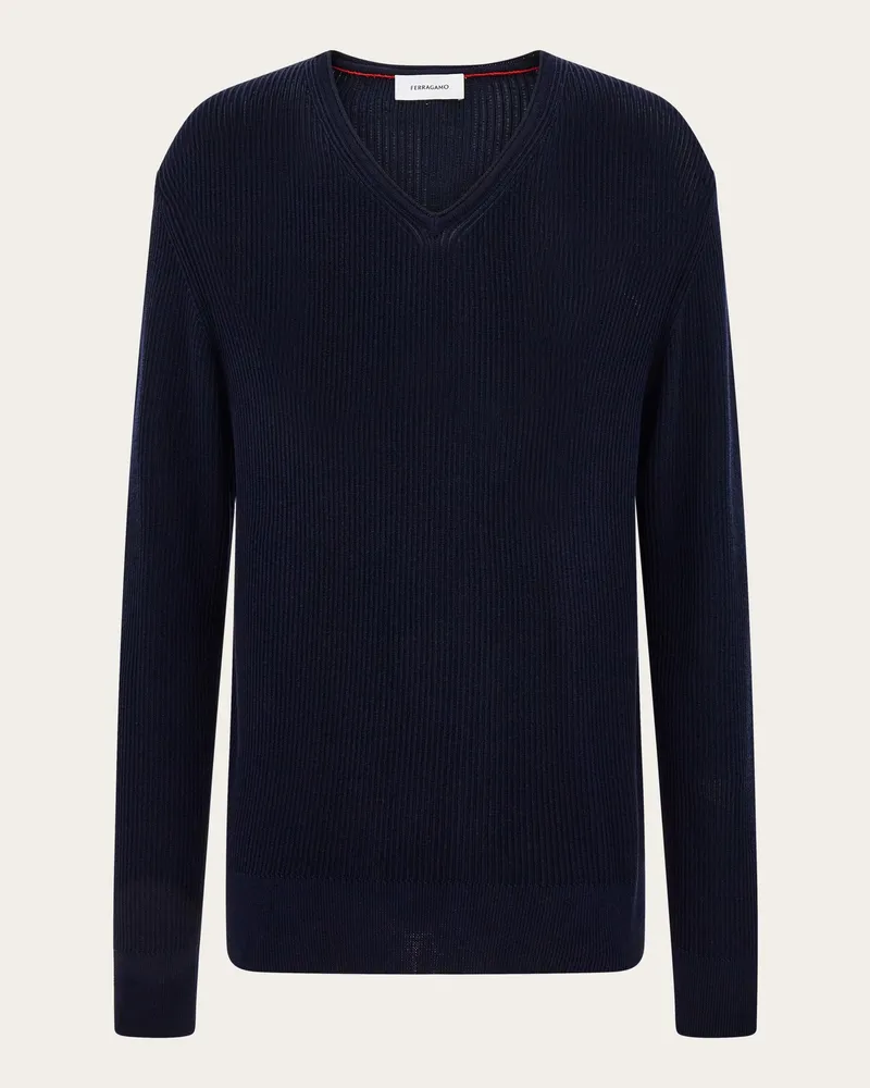 Ferragamo Uomo Maglia con collo a V Blu Blu