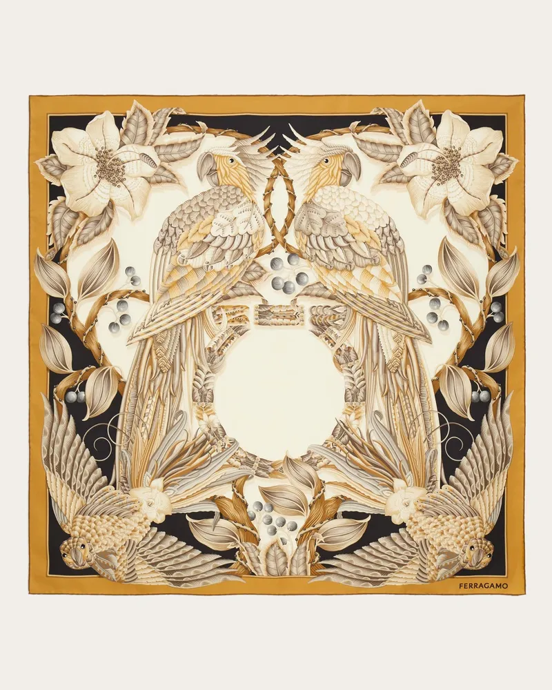 Ferragamo Donna Foulard in seta stampa Parrots Beige Beige