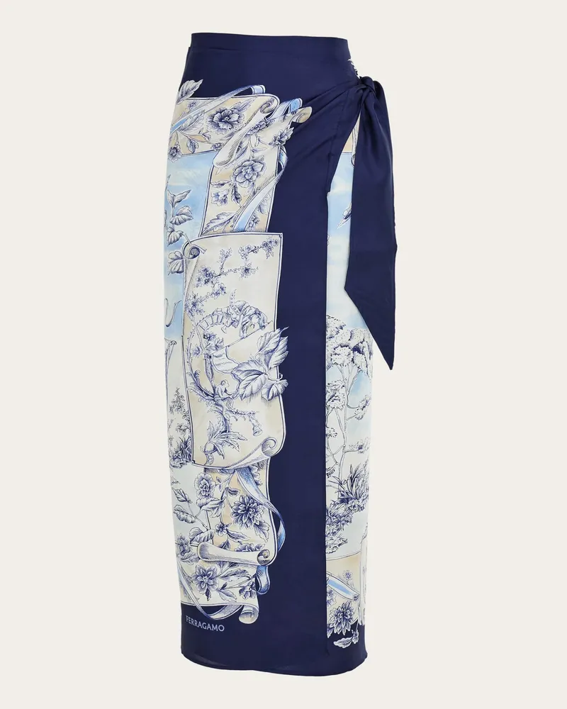 Ferragamo Donna Sarong in seta stampa Etnica Blu Blu