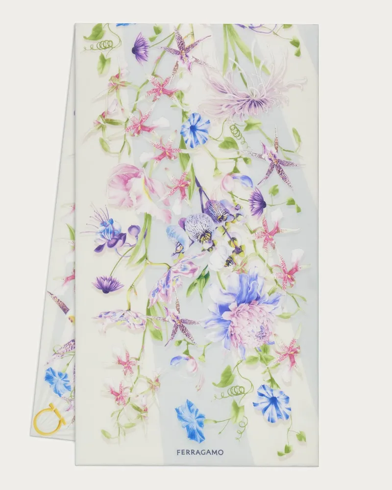 Ferragamo Donna Sciarpa in seta stampa Fioritura Bianco Bianco