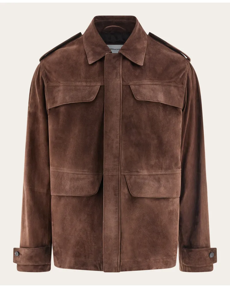 Ferragamo Uomo Sahariana in suede Marrone Marrone