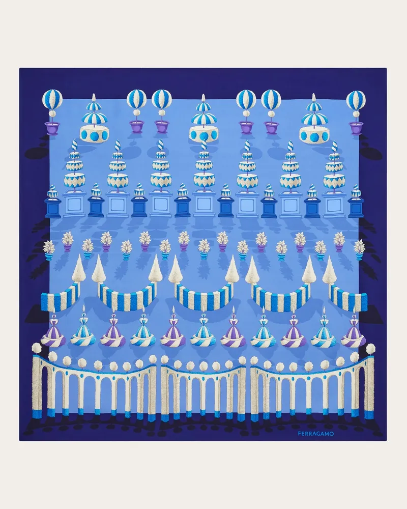 Ferragamo Donna Foulard in seta stampa Giardino Blu Blu