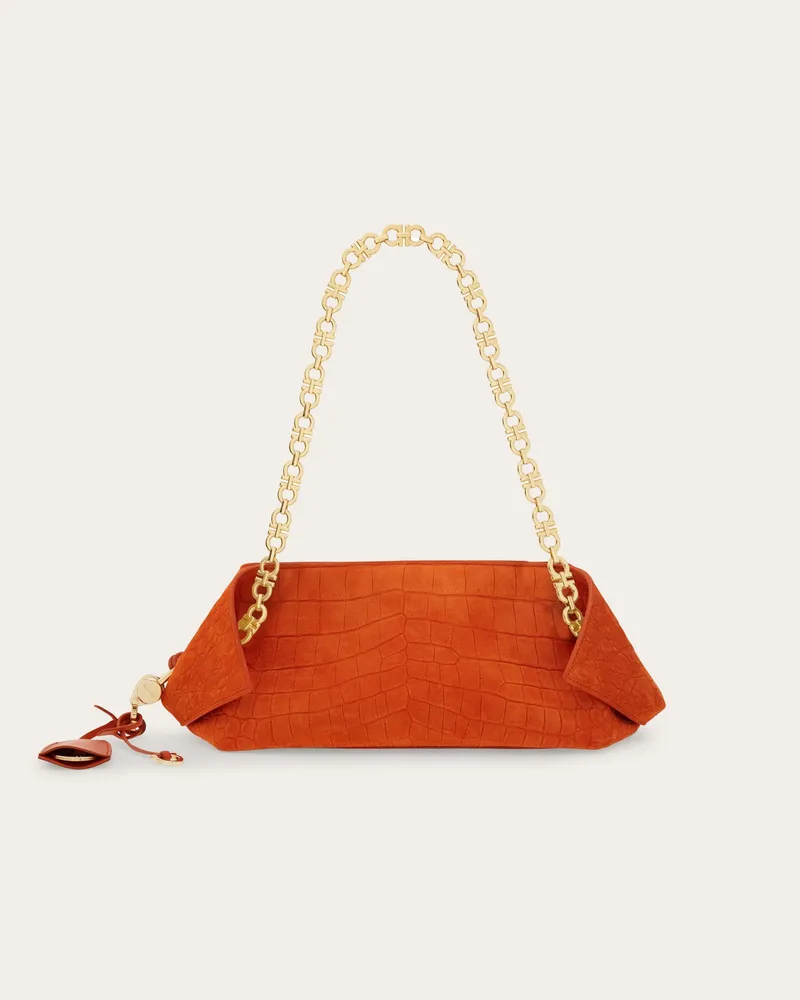 Ferragamo Donna Borsa a spalla con catena Gancini (S) Arancione Arancione