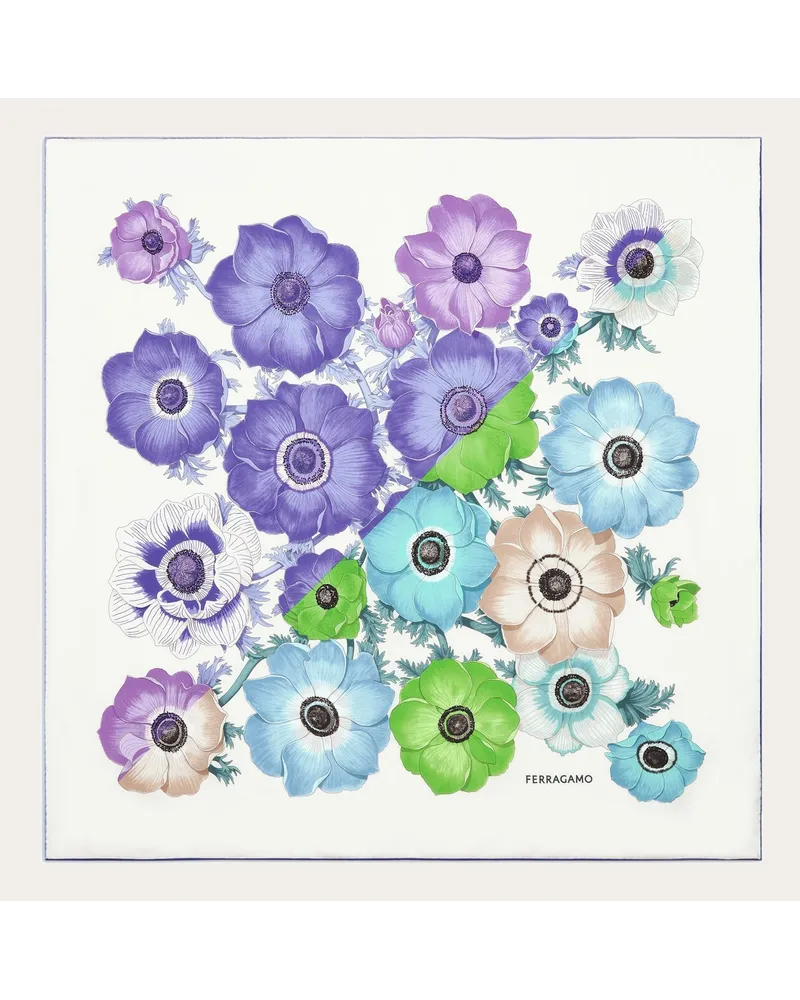 Ferragamo Donna Foulard in seta stampa Anemone Viola Viola