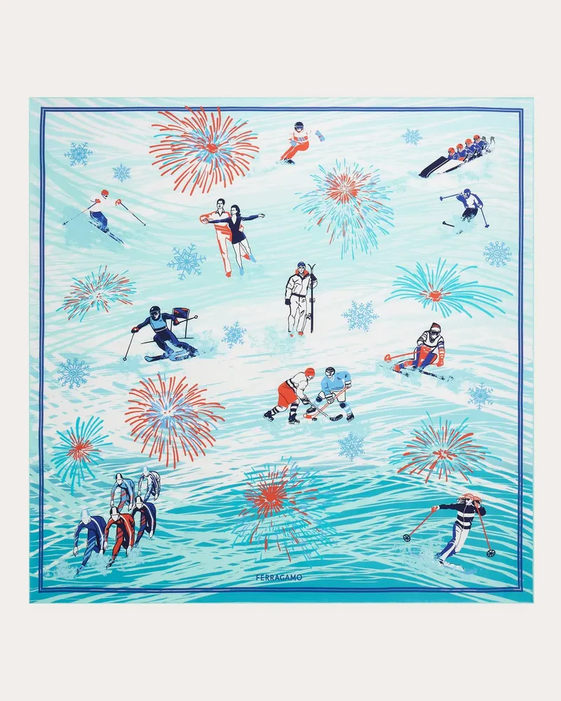 Ferragamo Donna Foulard in seta stampa Winter Alpine Blu Blu
