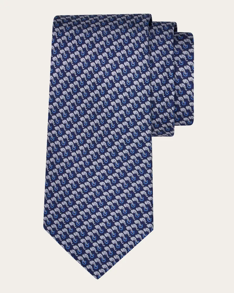 Ferragamo Uomo Cravatta in seta stampa Elefante Blu Blu