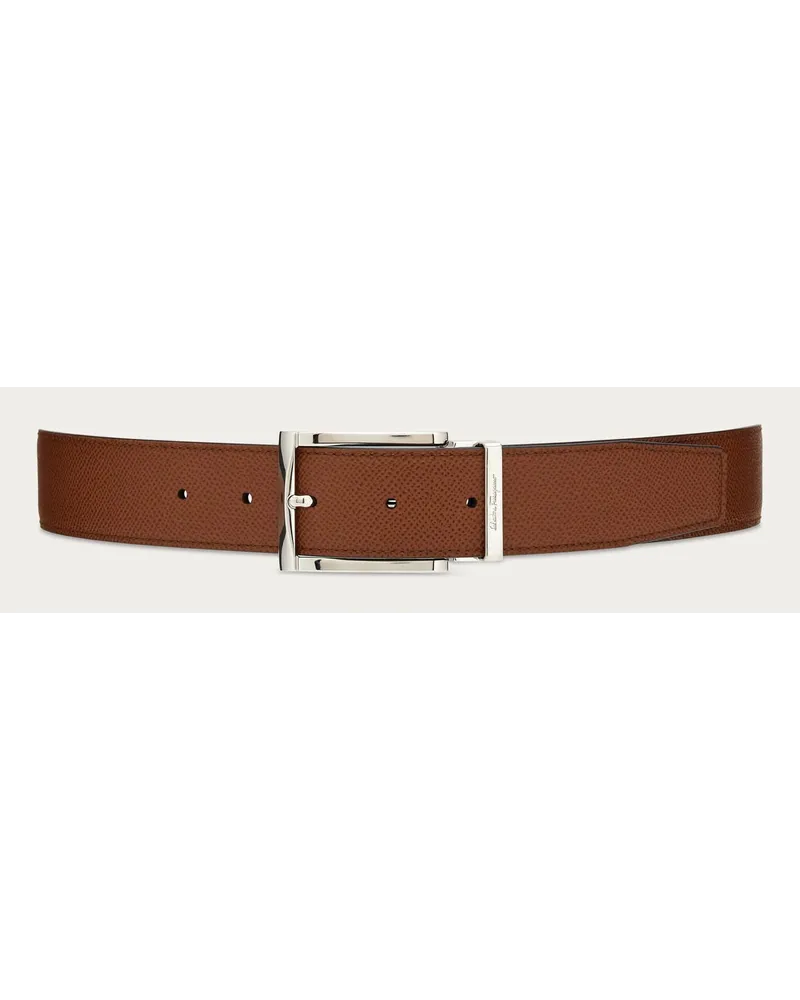 Ferragamo Uomo Cintura reversibile e regolabile con fibbia rettangolare Marrone Marrone