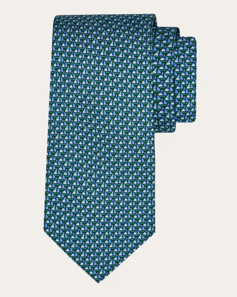 Ferragamo Uomo Cravatta in seta stampa Regata Verde Verde