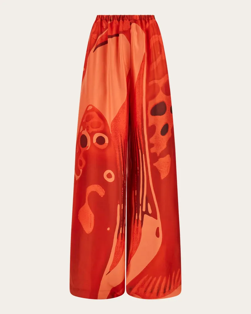 Ferragamo Donna Pantaloni palazzo in seta stampa Fish Rosso Rosso