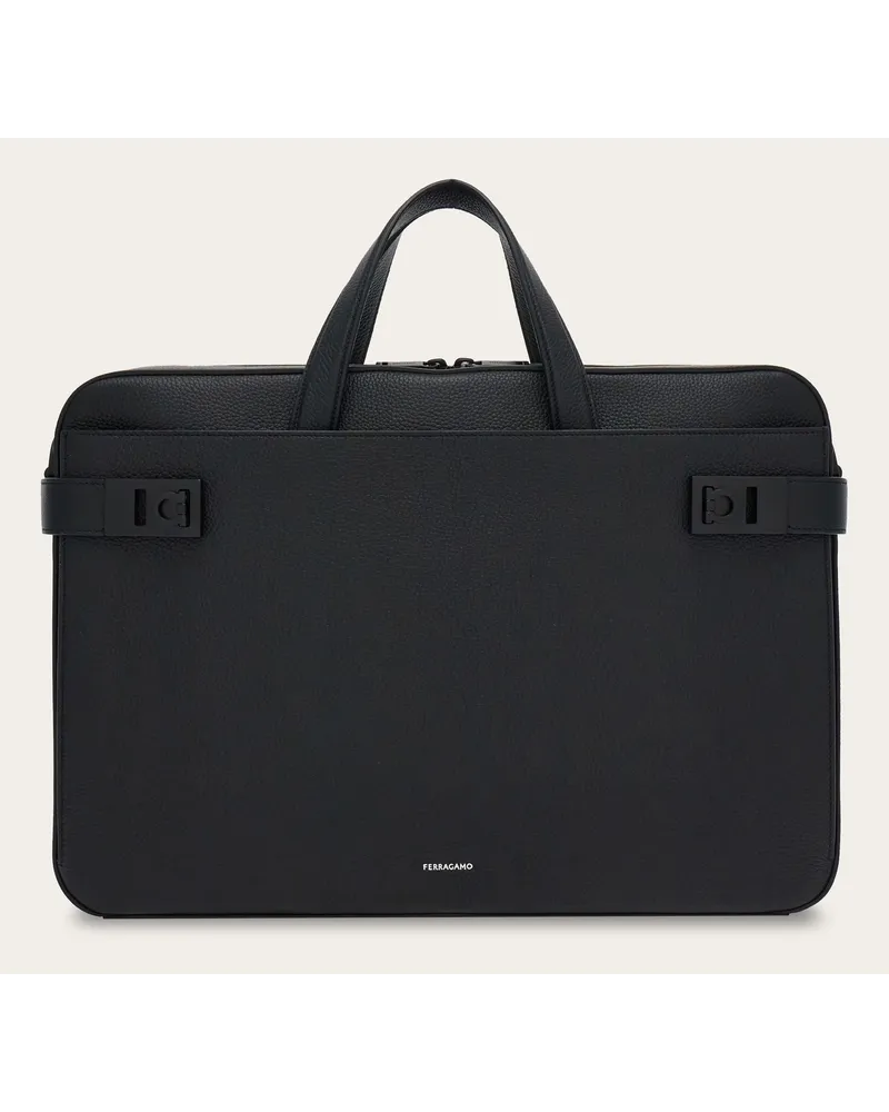 Ferragamo Uomo Borsa da lavoro con fibbie Gancini (M) Nero Nero