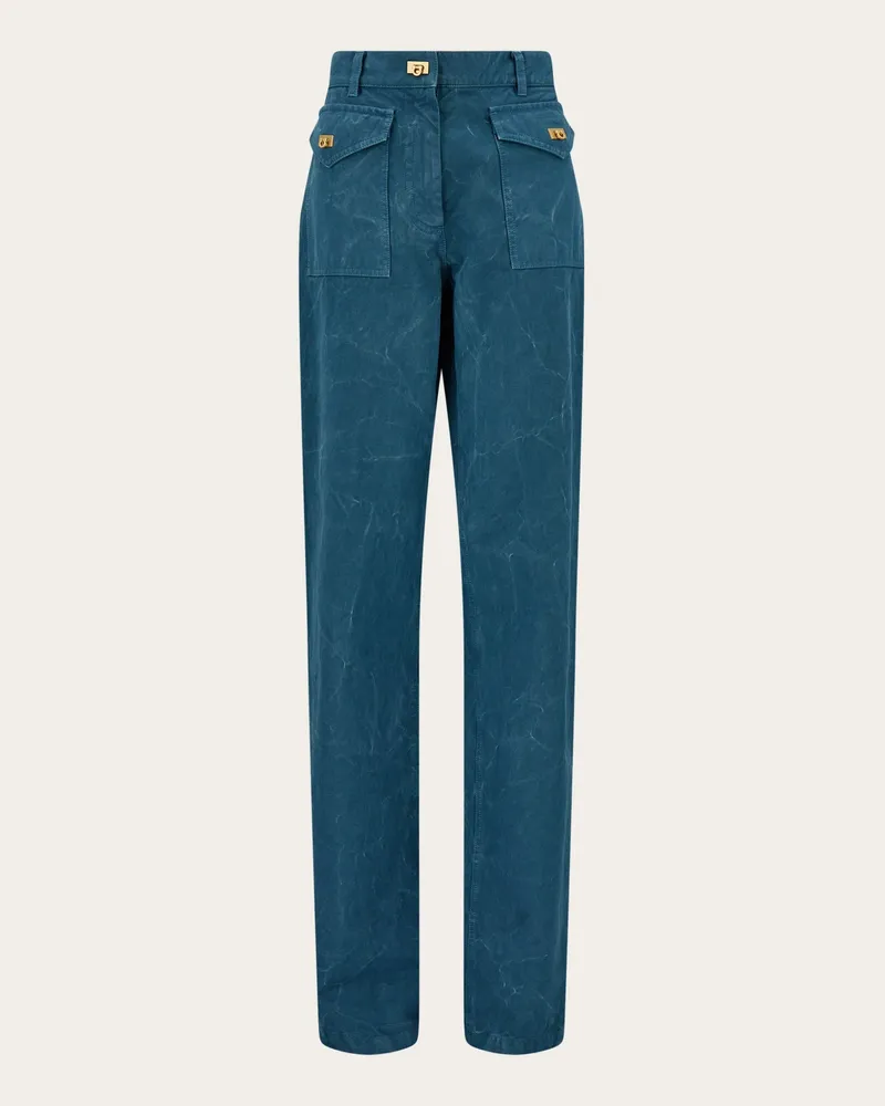 Ferragamo Donna Pantalone in gabardina lavata Verde Verde