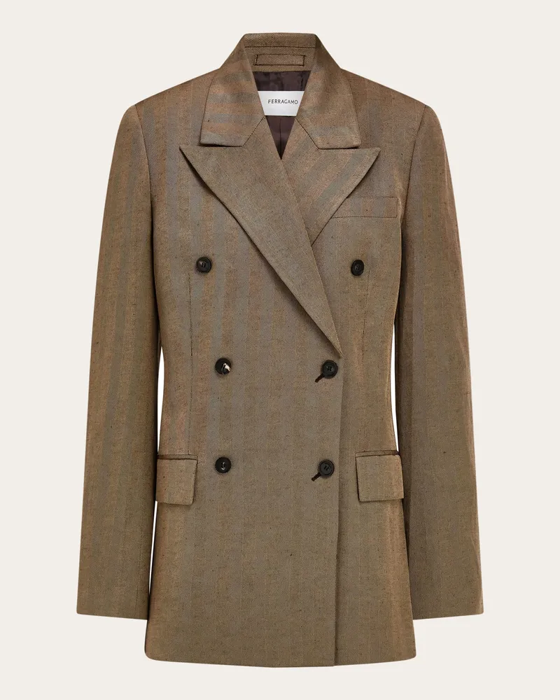 Ferragamo Donna Blazer doppiopetto in misto lino Marrone Marrone