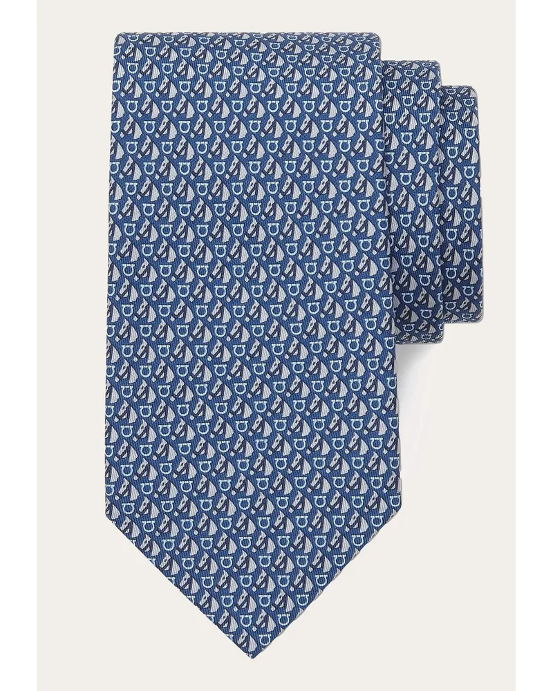 Ferragamo Uomo Cravatta in seta stampa Equestre Blu Blu