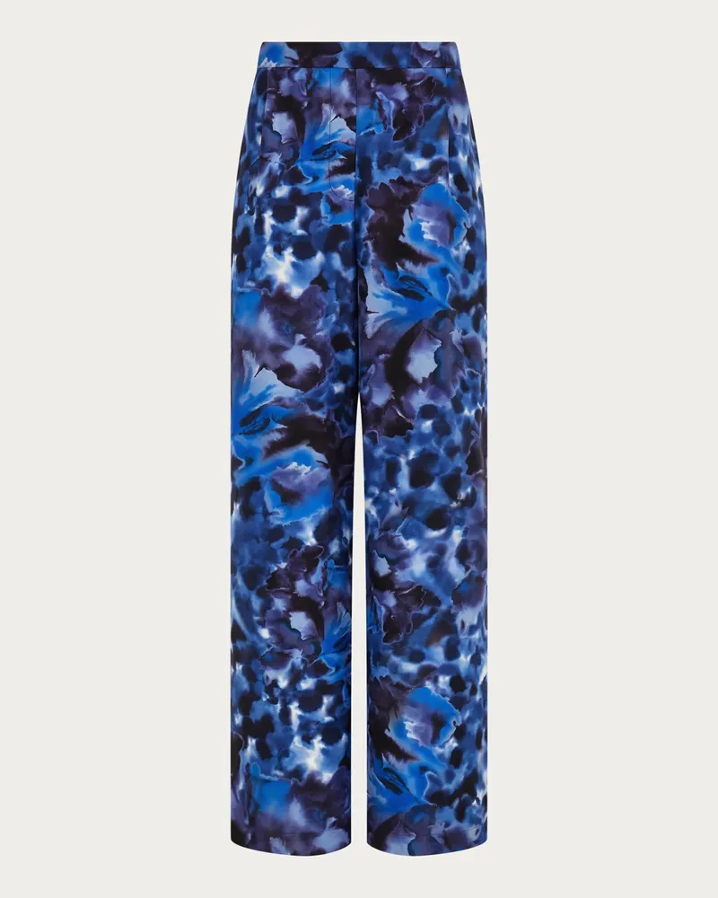 Ferragamo Donna Pantaloni fluidi in seta stampa Garofano Blu Blu