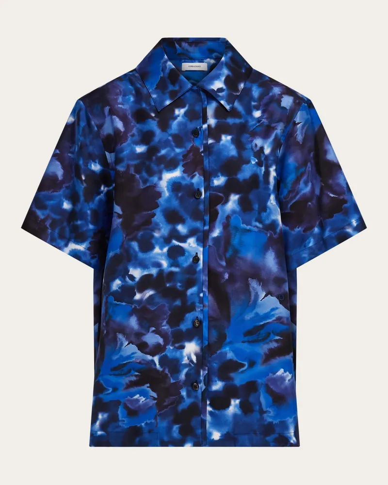 Ferragamo Donna Camicia a manica corta stampa Garofano Blu Blu