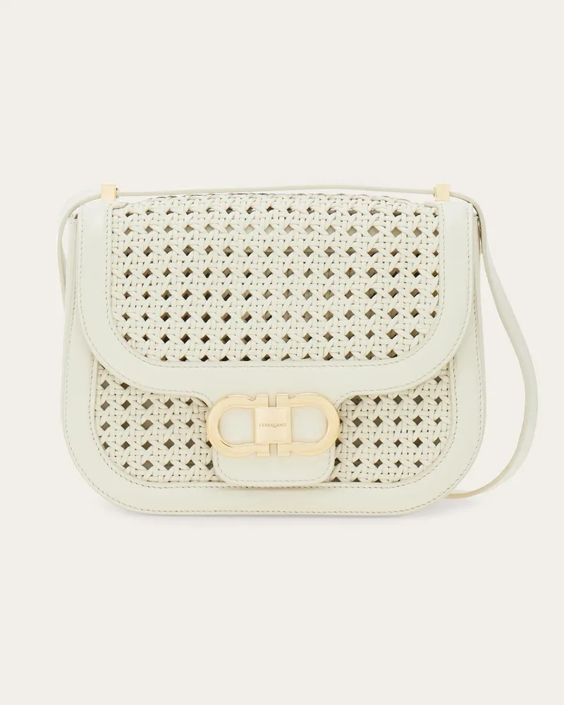 Ferragamo Donna Borsa a tracolla North-South Double Gancini (XS) Bianco Bianco