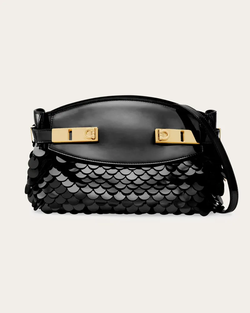 Ferragamo Donna Borsa a tracolla Hug Soft con paillettes (XS) Nero Nero