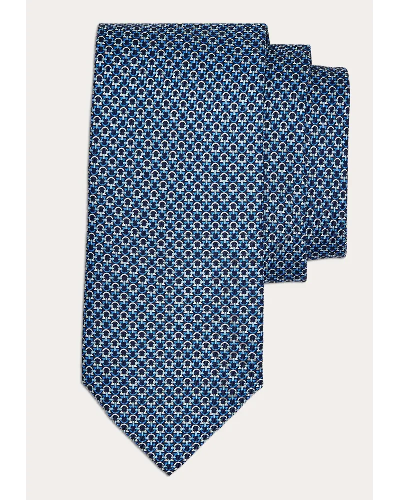 Ferragamo Uomo Cravatta in seta stampa Gancini Blu Blu
