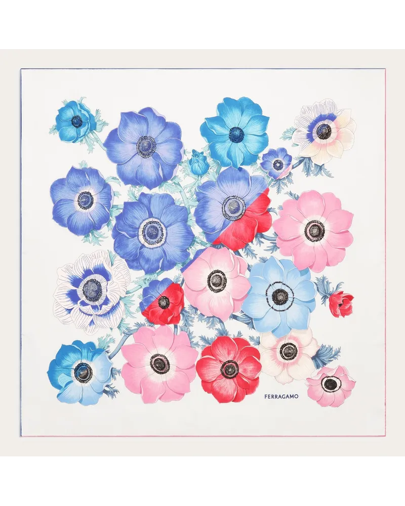 Ferragamo Donna Foulard in seta stampa Anemone Blu Blu