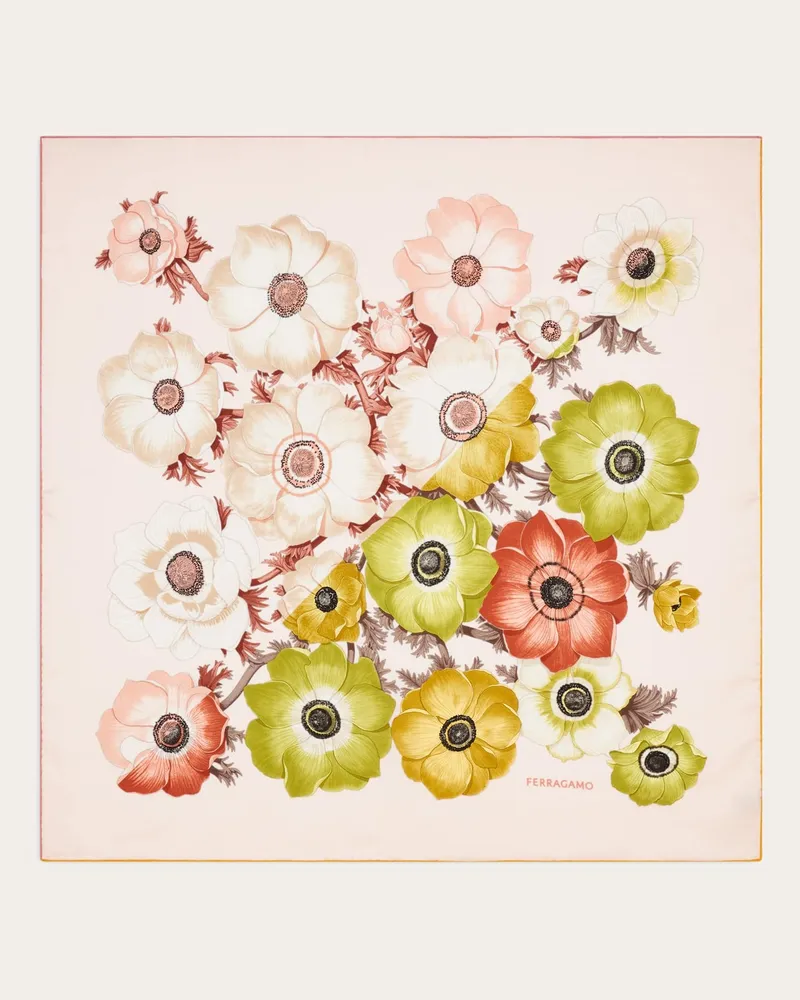 Ferragamo Donna Foulard in seta stampa Anemone Rosa Rosa