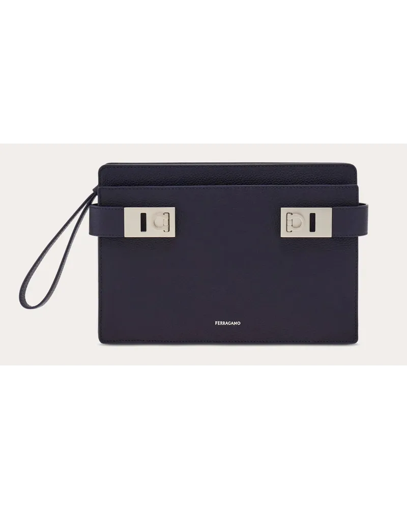 Ferragamo Uomo Pouch con fibbie Gancini Blu Blu