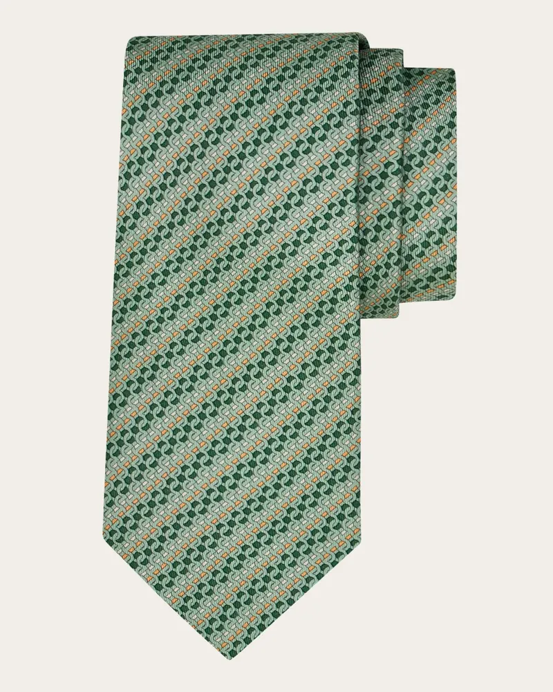 Ferragamo Uomo Cravatta in seta stampa Gancini regimental Verde Verde