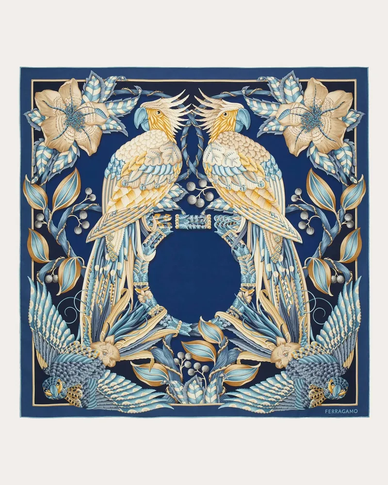 Ferragamo Donna Foulard in seta stampa Parrots Blu Blu