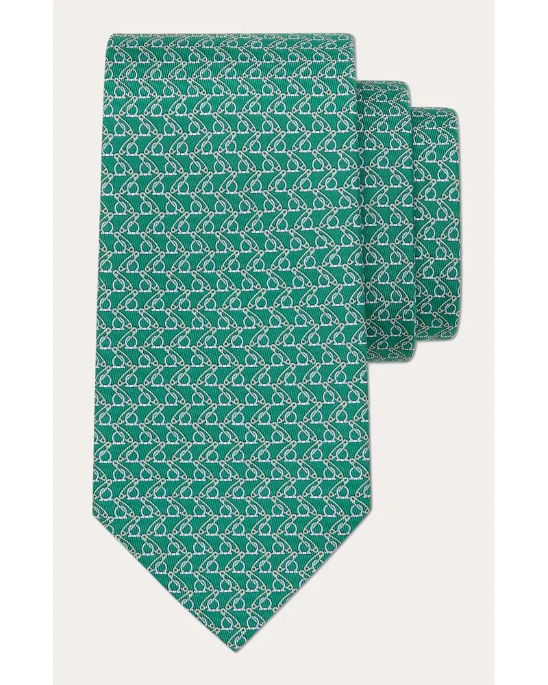 Ferragamo Uomo Cravatta in seta stampa Spilla Verde Verde