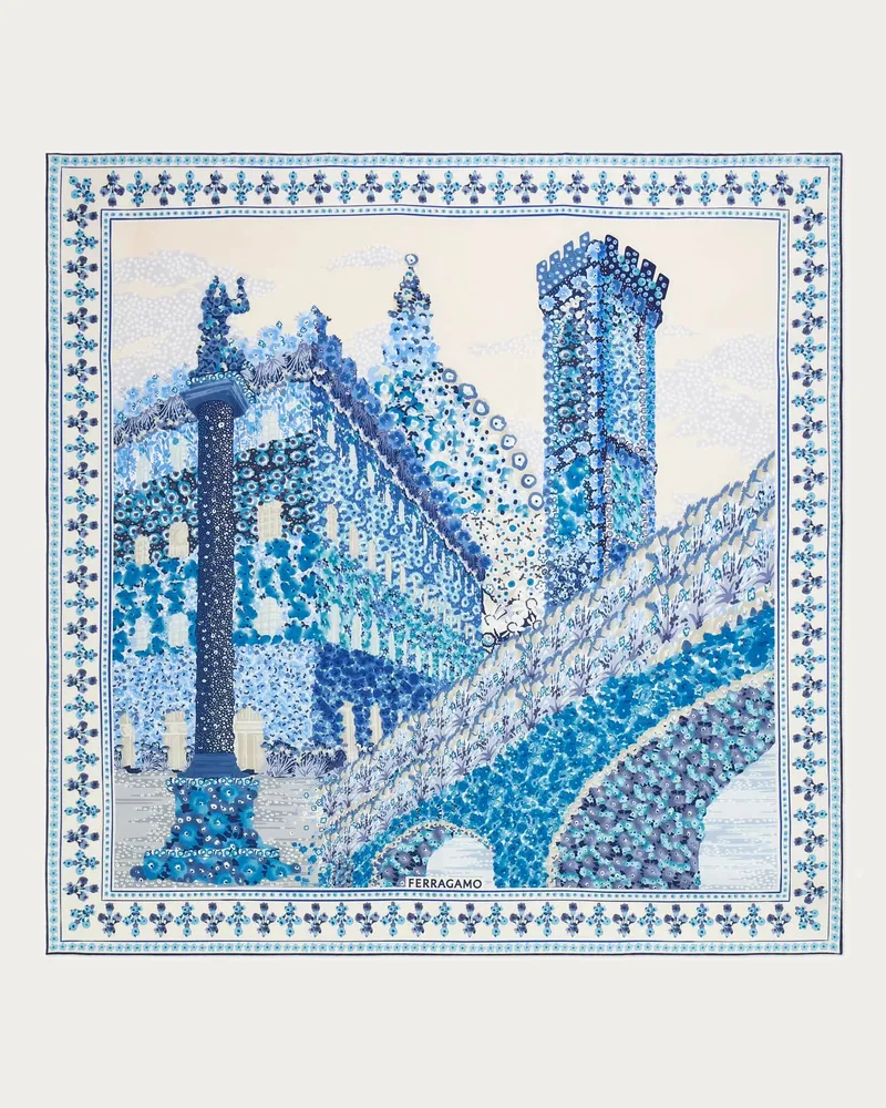 Ferragamo Donna Foulard in seta stampa Palazzo Spini Feroni Blu Blu