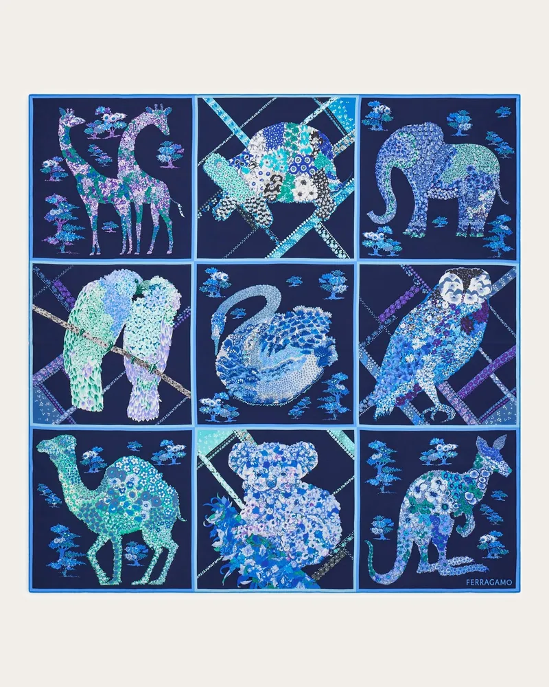 Ferragamo Donna Foulard in seta stampa Patchwork Blu Blu