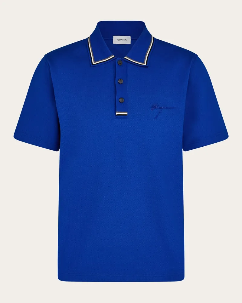 Ferragamo Uomo Polo con firma ricamata Blu Blu