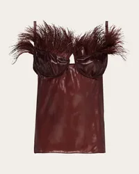 Ferragamo Donna Top in organza con piume Oxblood Oxblood