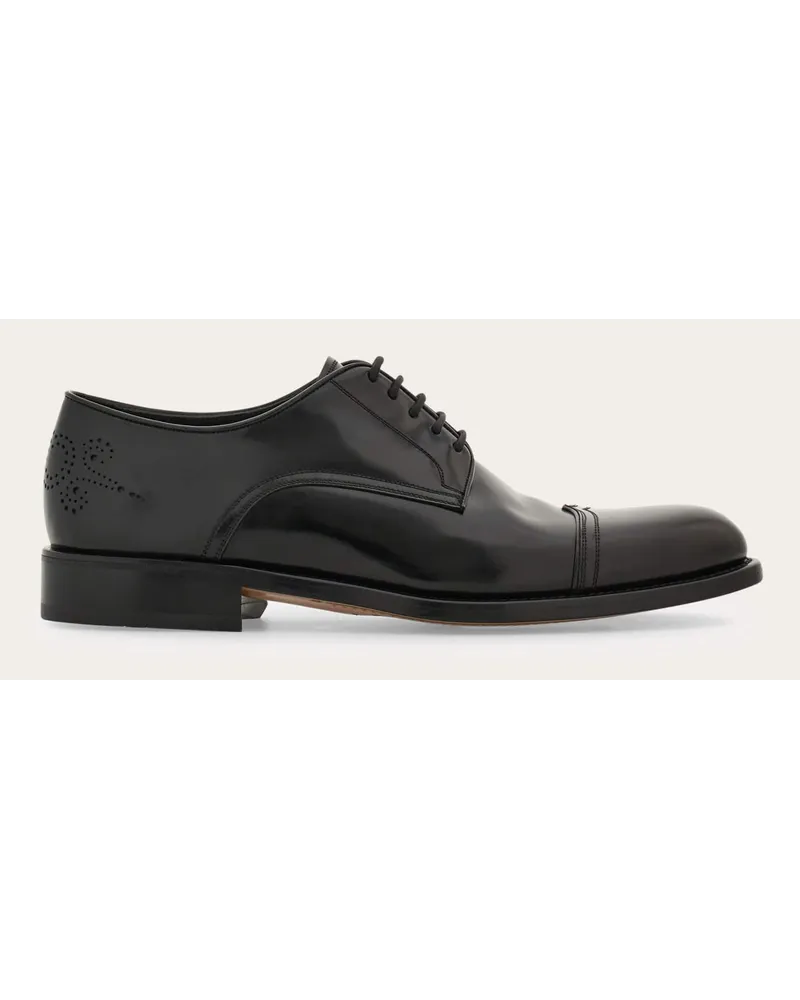 Ferragamo Uomo Derby con traforature Nero Nero