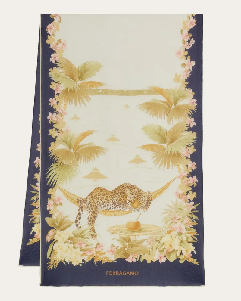 Ferragamo Donna Sciarpa in seta stampa Jungle Blu Blu