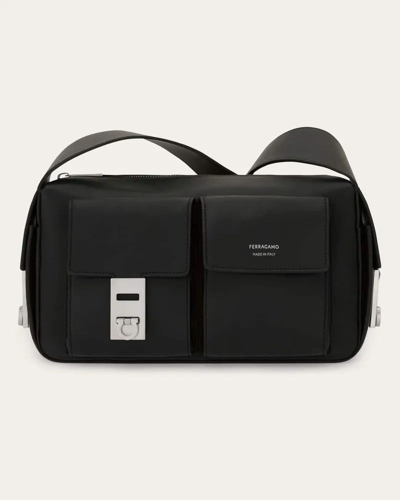 Ferragamo Uomo Borsa a tracolla utility con fibbia Hug (M) Nero Nero
