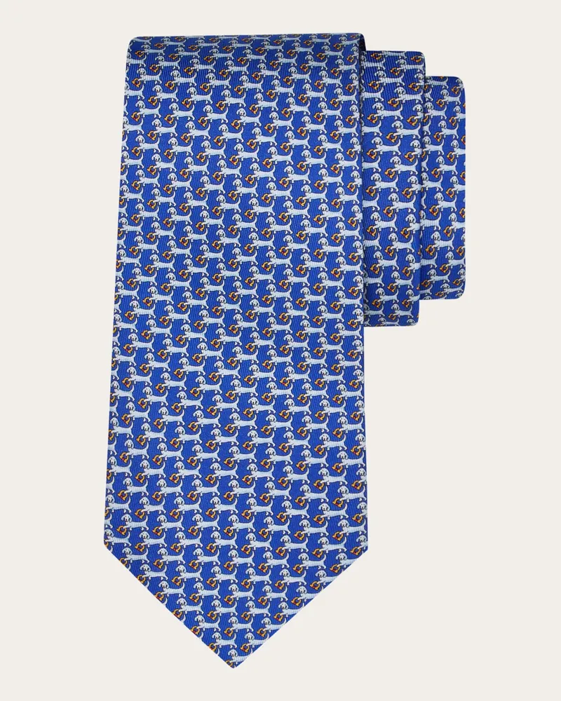 Ferragamo Uomo Cravatta in seta stampa bassotto Blu Blu