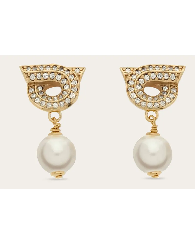 Ferragamo Donna Orecchini Gancini con perla e cristalli Oro Oro
