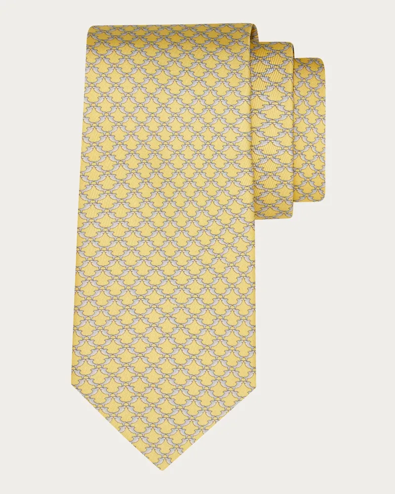 Ferragamo Uomo Cravatta in seta stampa Shark Giallo Giallo